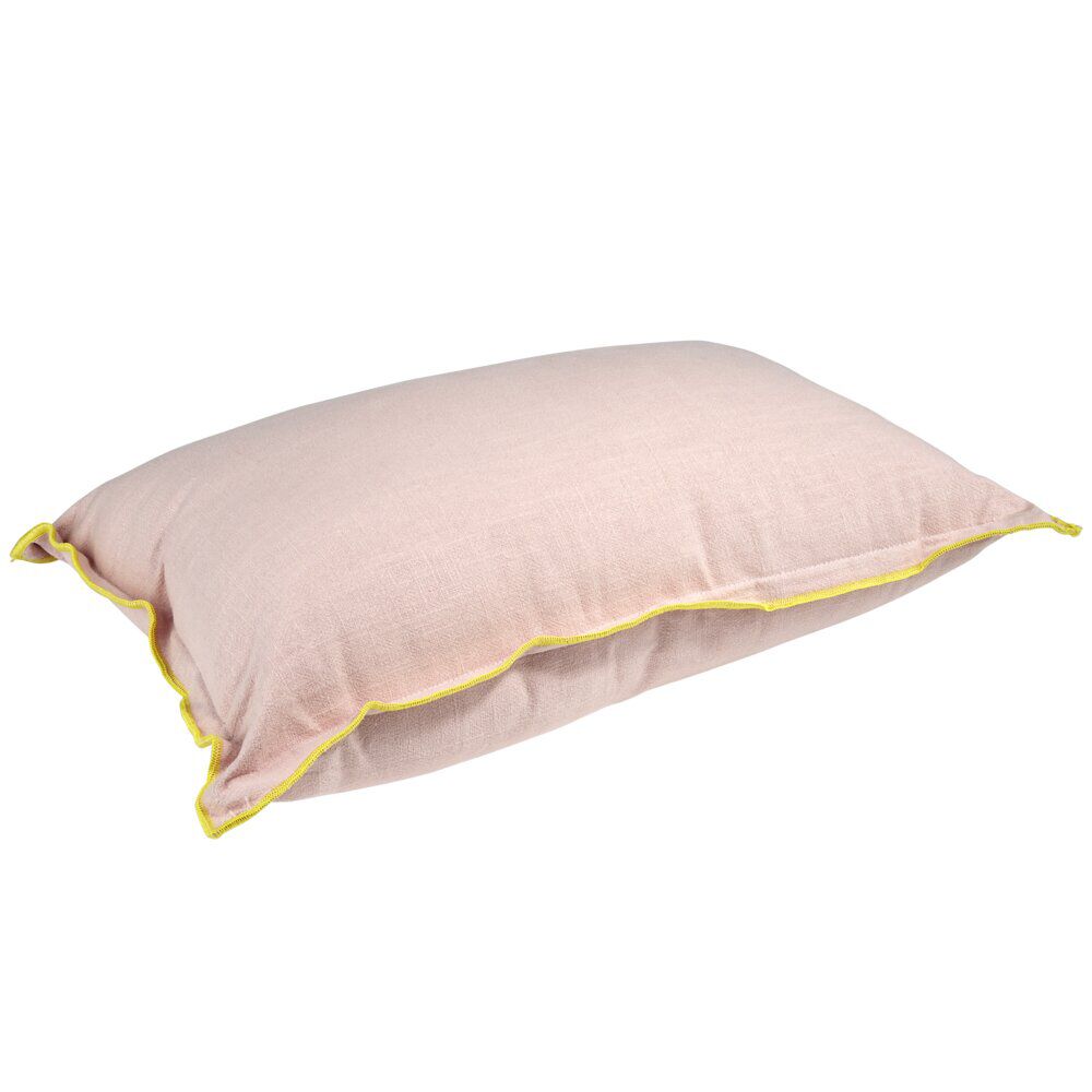 Coussin rectangulaire en lin et coton rose bord orange 30x50cm