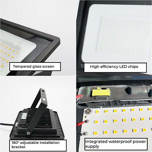 Pack de 2Projecteur LED Extérieur IP65 Imperméable 100W 9500Lm 3000K Lumière Chaude pour Maison Garage Jardin Terrasse