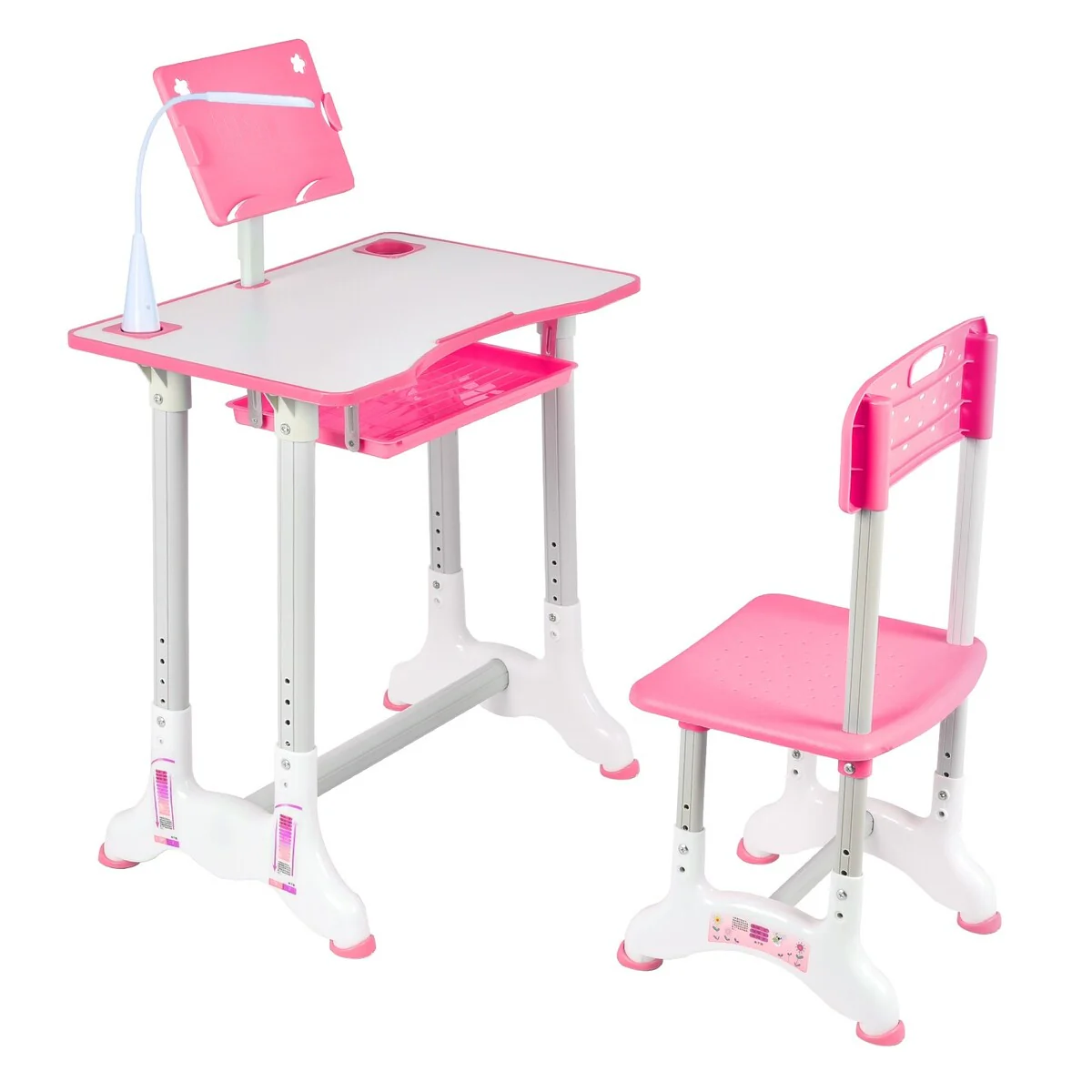 BOSCARE Kids Desk & Chair Set Height Adjustable w/Storage Drawer Tilted Desktop & Hook
