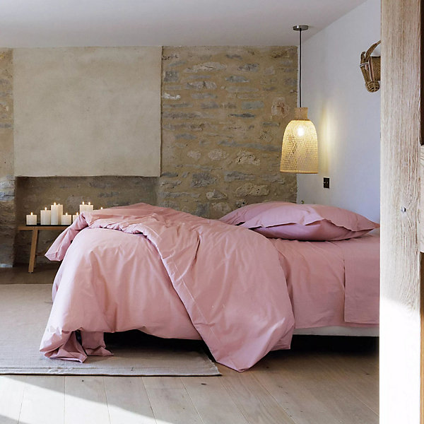 Drap housse uni 160x200 cm bonnet 40 cm percale de coton MANOIR Rose