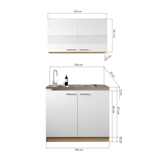 Pantry-Küche »Merle«, BxHxT: 100 x 200 x 200 cm, grau