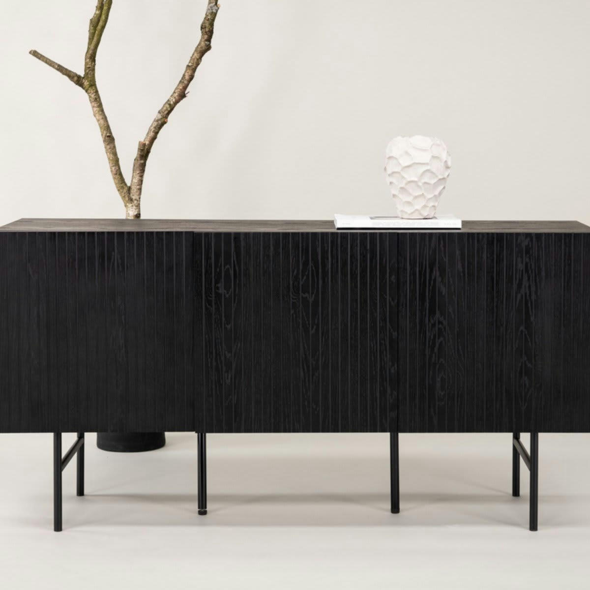 MILOU - Buffet bas 3 portes en bois et métal 150cm noir