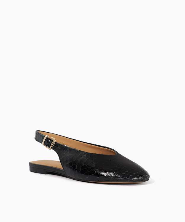 Honora Black - Black Reptile Print Leather Sling-Backs