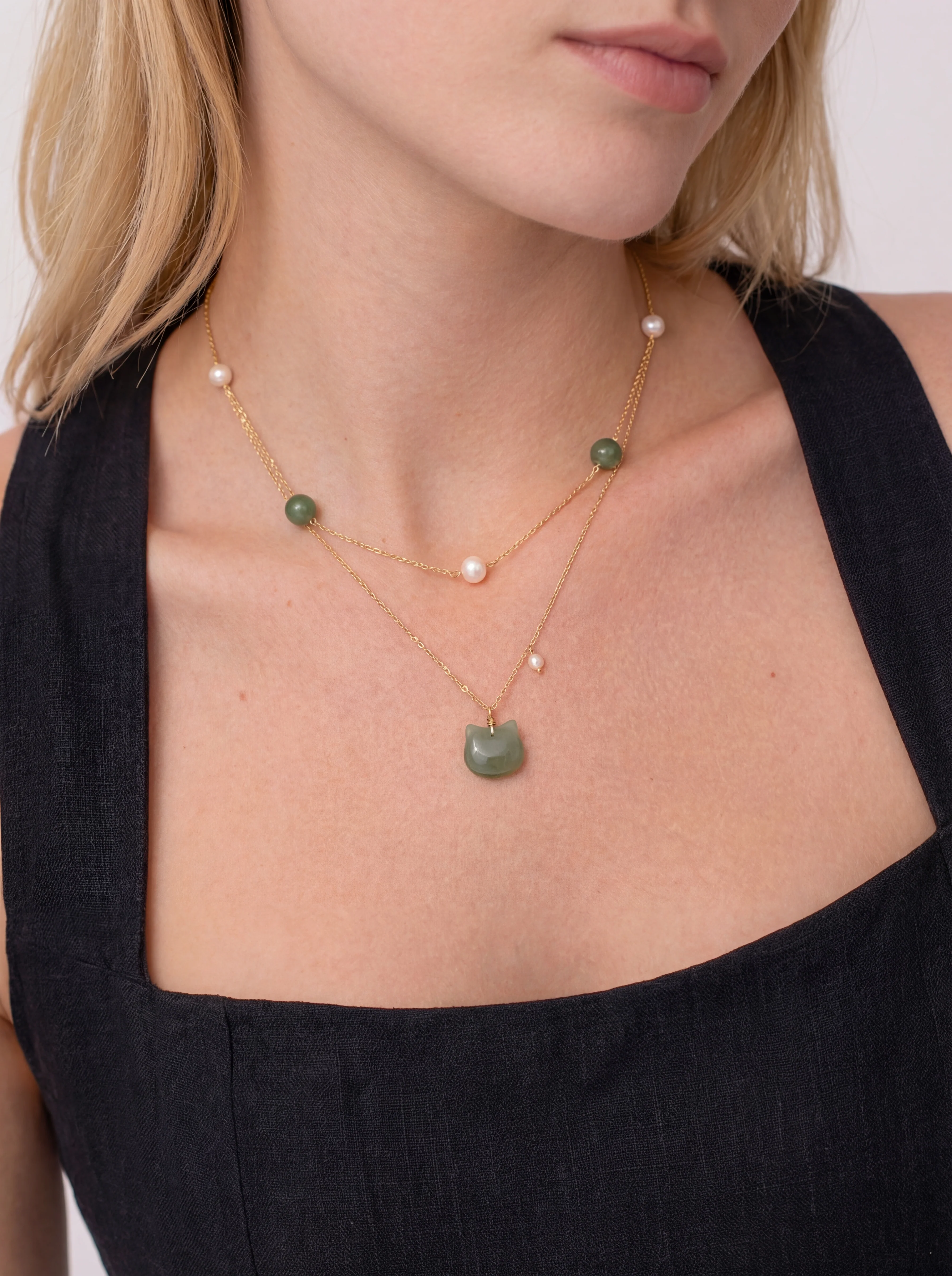 Choupette — Cat Green Jade Pendant Necklace