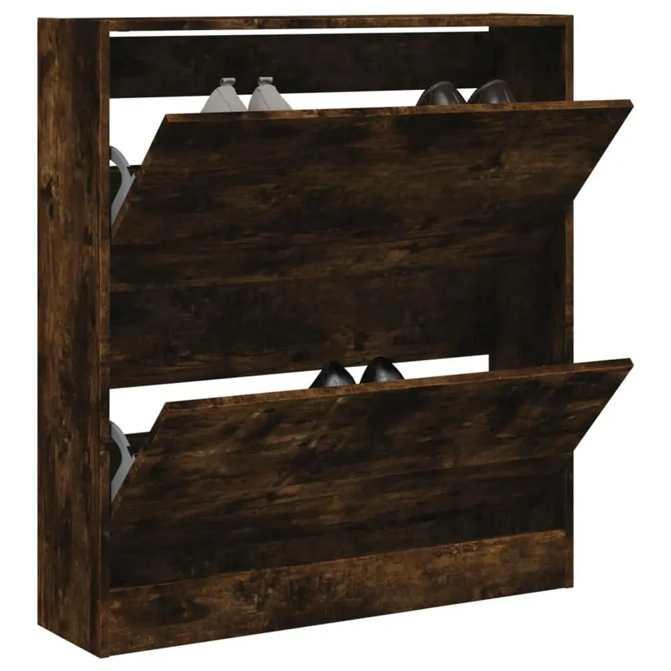 vidaXL - Schoenenkast met 2 kleppen - Gerookt eiken - Hout - 80x21x87.5 cm