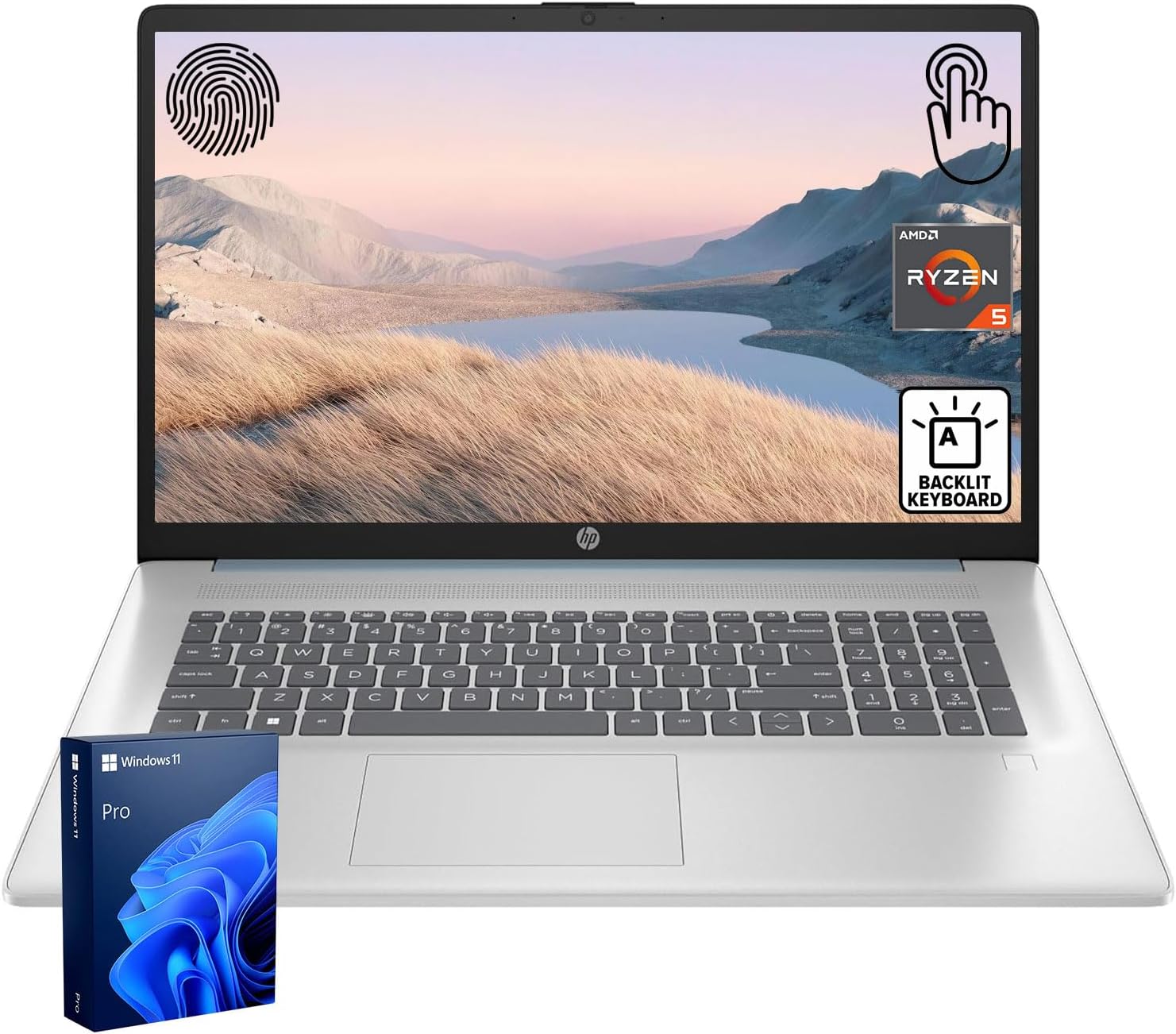 HP 17.3 LED Business & Home Touchscreen Laptop  AMD Ryzen 5 7430U  32GB RAM  1TB PCIe SSD  Fingerprint Reader  Backlit Keyboard  HD Camera  HDMI  Wi-Fi 6  Windows 11 Pro  Blue