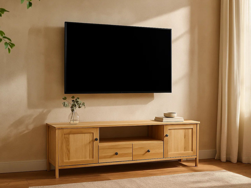 Szafka RTV Prestige 180 cm drewniana, szuflady i drzwiczki, kolor dębowy
