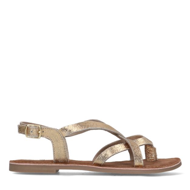 Gouden leren sandalen met gekruiste bandjes