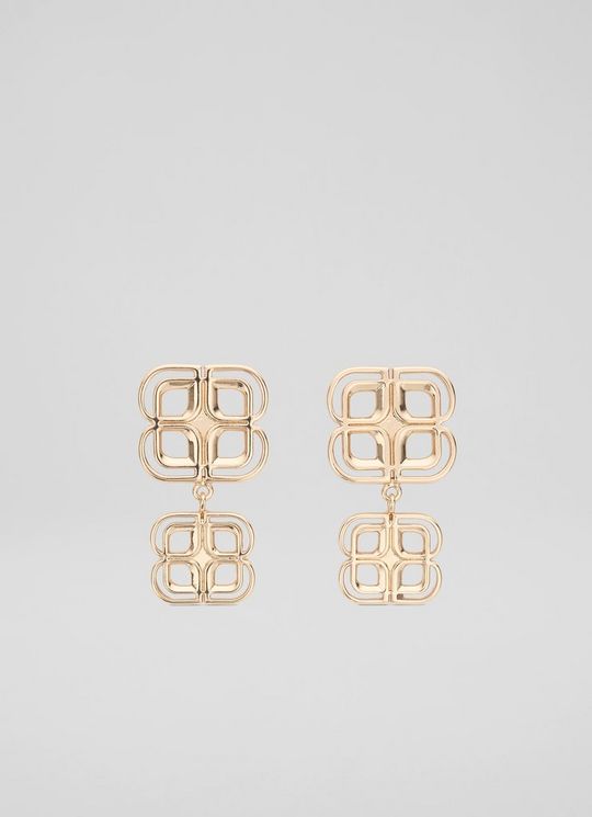 Lou Lou Metallic Logo Motif Two Drop Earrings