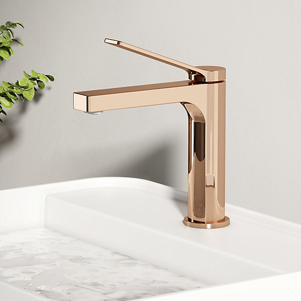 EMKE Robinet Salle de Bain Or Rose, 195x173x46 mm, Cartouche Céramique, Cuivre, Mitigeur de lavabo, Connexion 90 mm