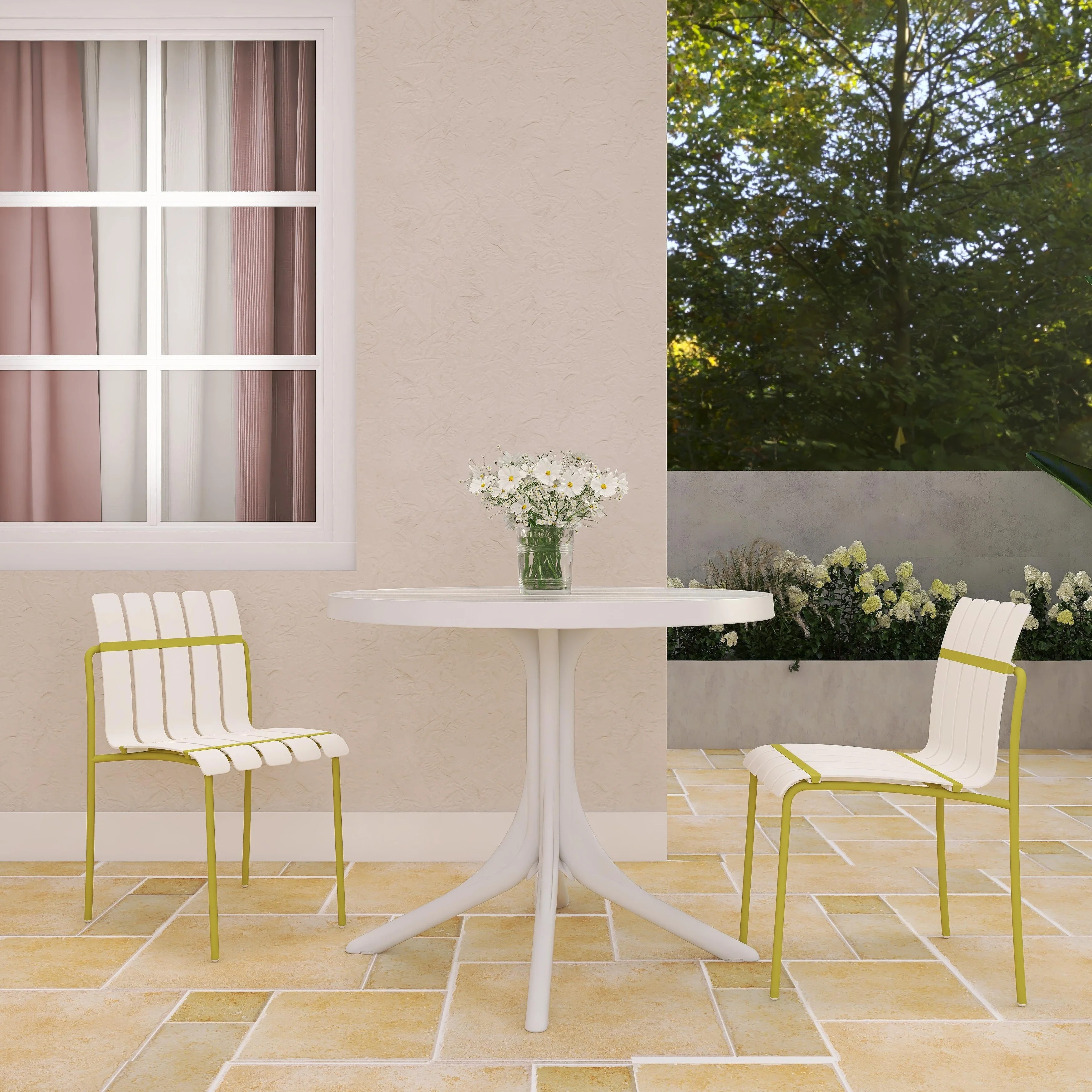 BNK Modern Striped Color Block Chairs With Waterproof PP Seat and Sturdy Metal Legs, Indoor/Outdoor Use (Set of 4)