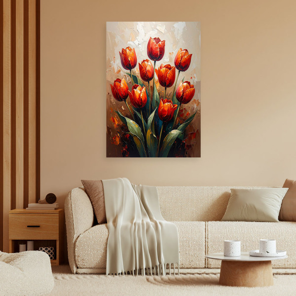 Feeby Obraz do salonu, Czerwone Tulipany Kwiaty beżowe tło 40x60
