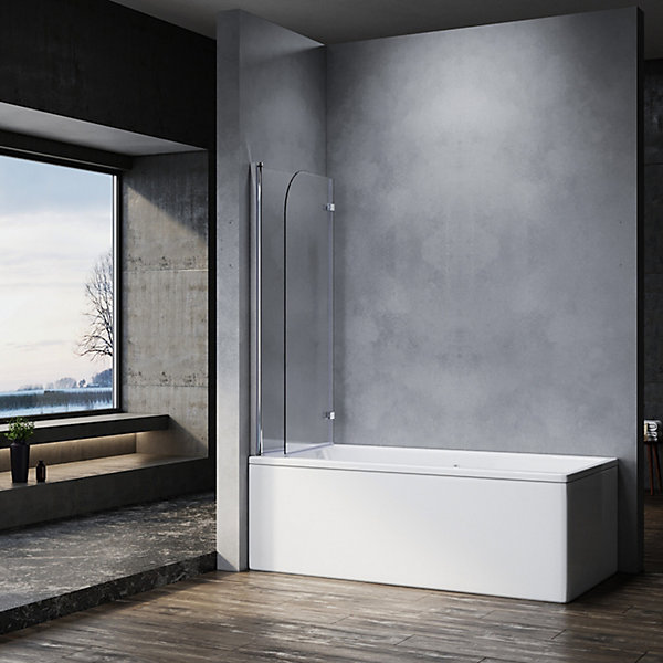 Pare-Baignoire SIRHONA 1200x1400mm Ecran de baignoire 2 Volets   6mm Verre Transparent   Construction en Aluminium Double Couche