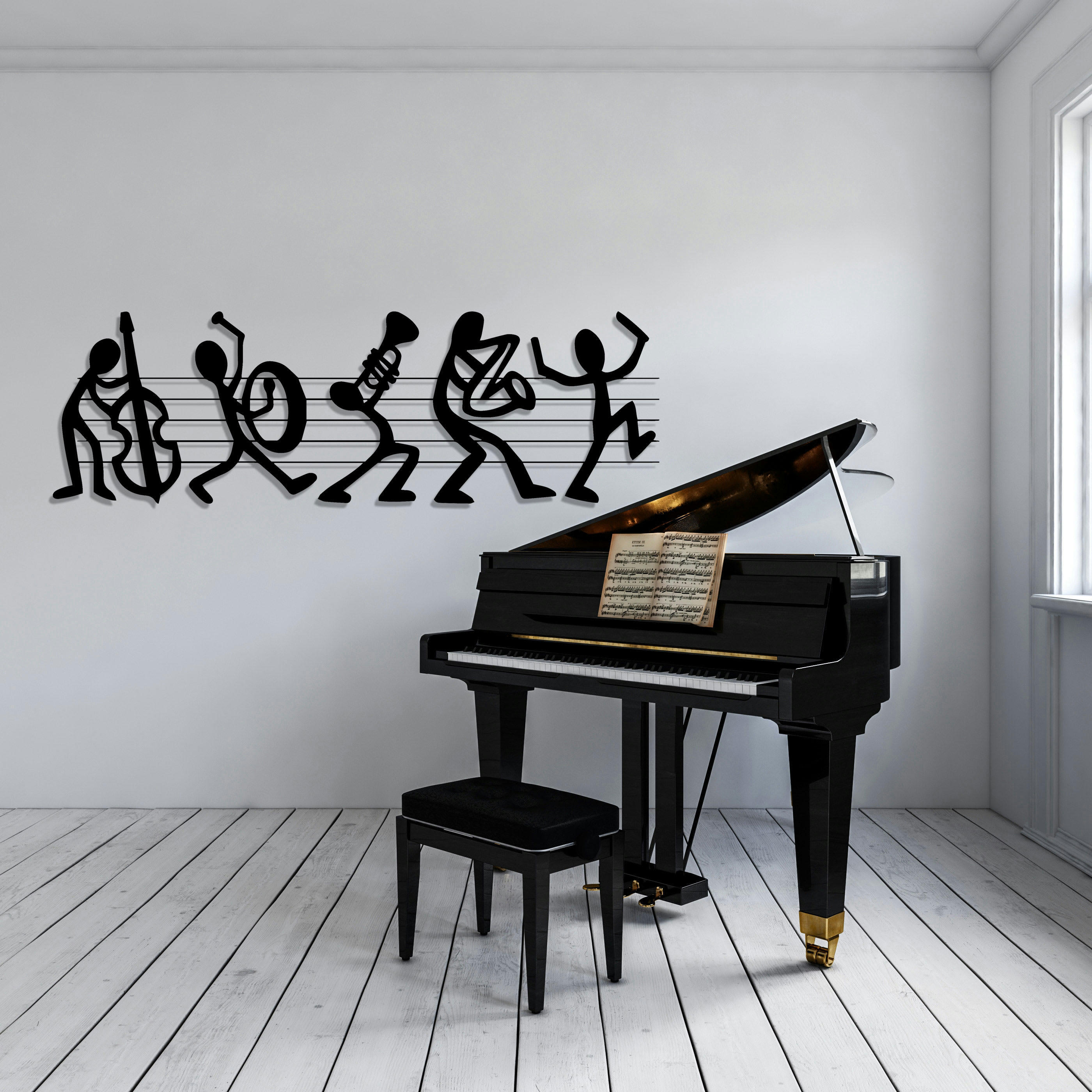 - Décoration murale musique en métal noir 70x22 cm