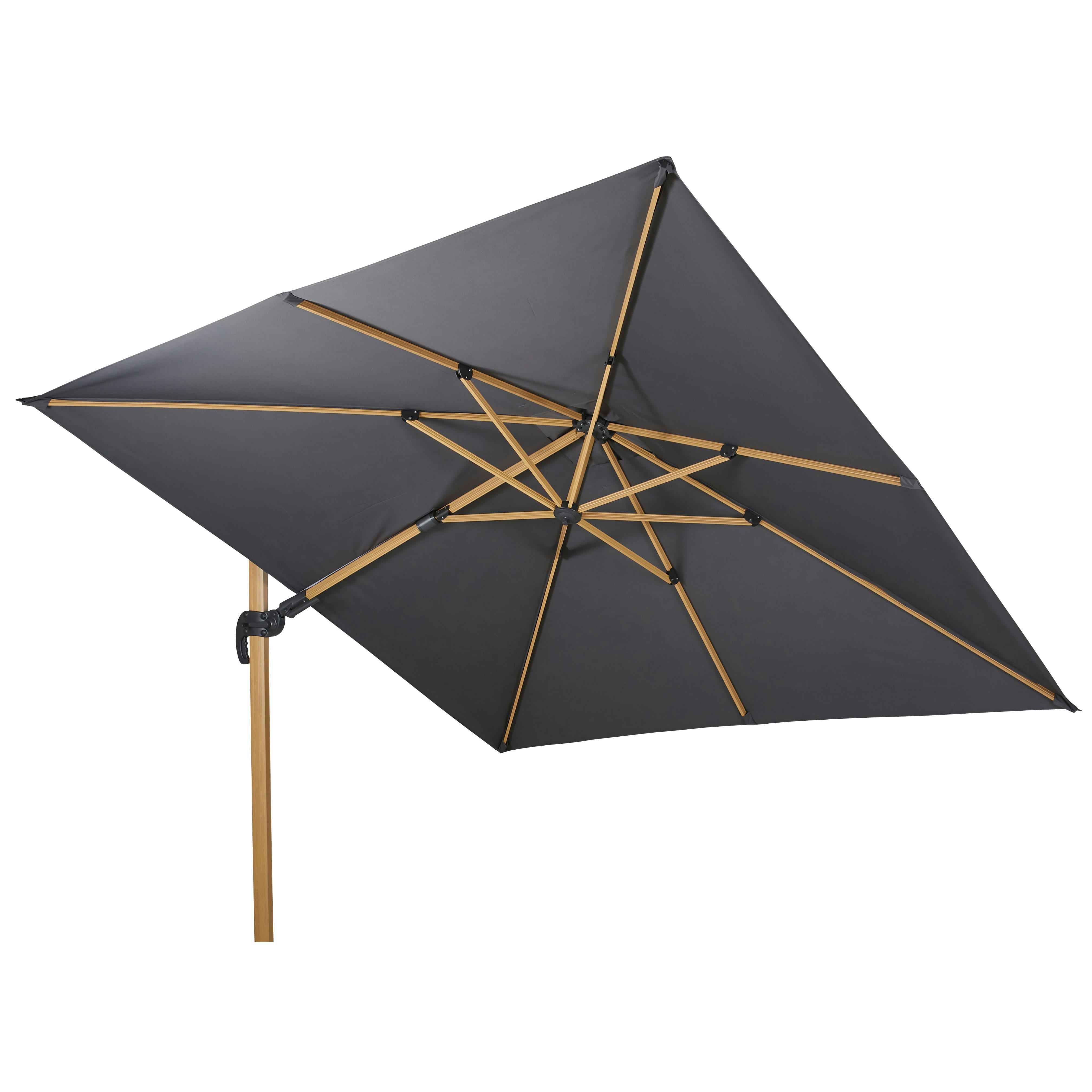 Aguadila - Parasol déporté 3x3 en aluminium imitation bois et toile gris anthracite