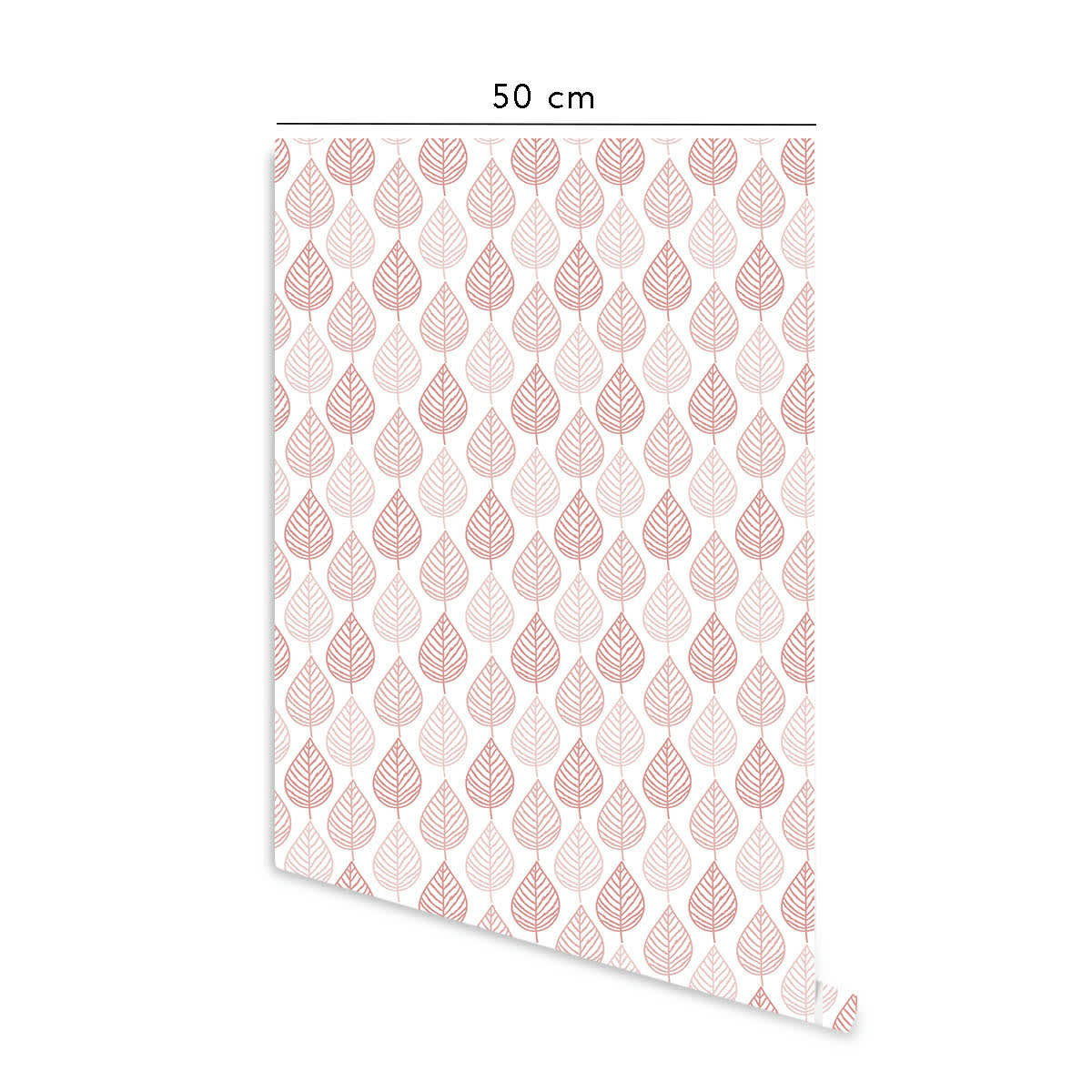 LEAVES - Papier peint vinyle adhésif feuilles rose vif 50x300 cm