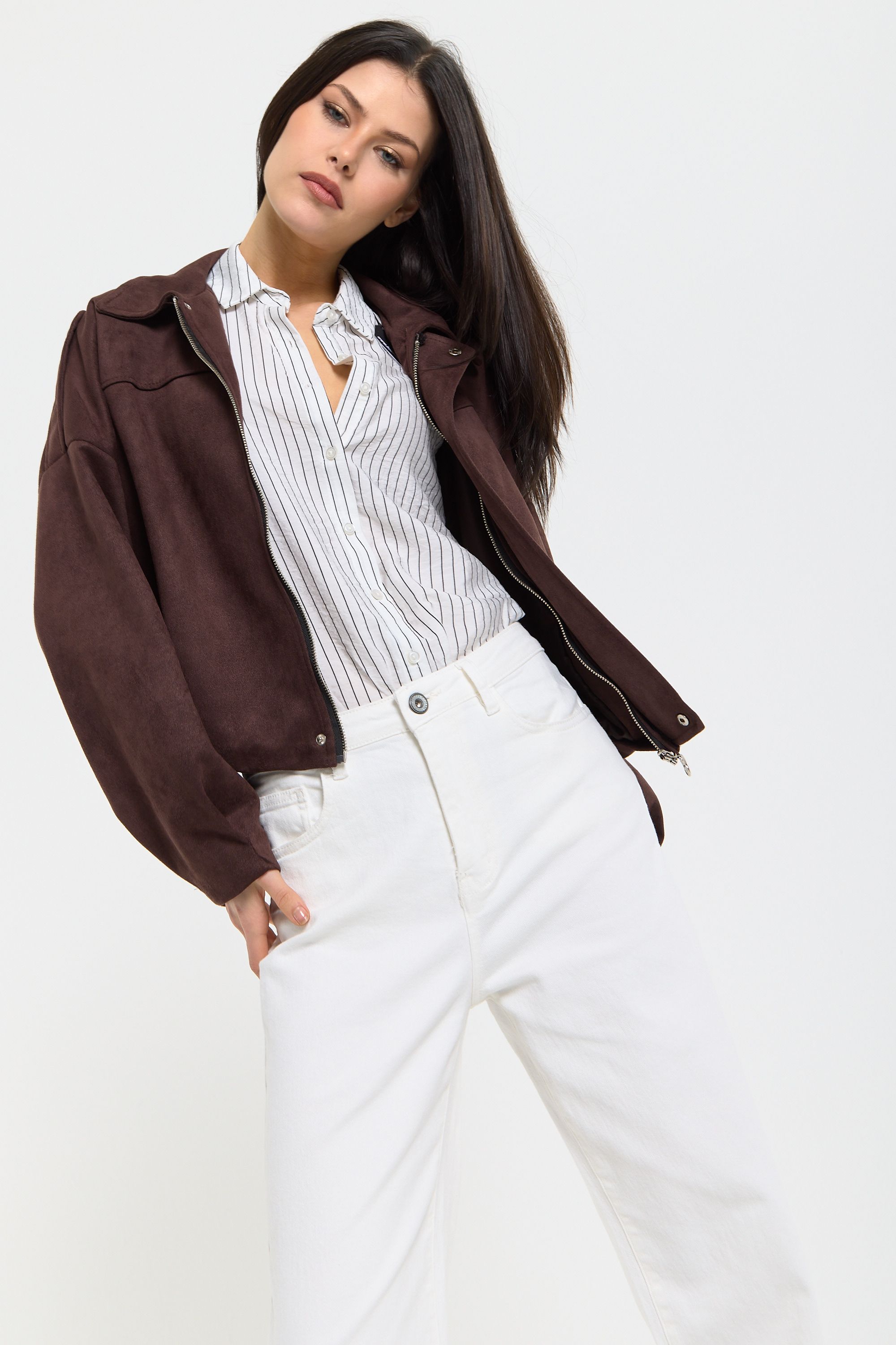 House of Holland Brown Oversized Faux Suede Jacket