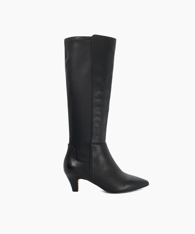 Sera Black - Wide Fit Knee High Kitten Heel Boots