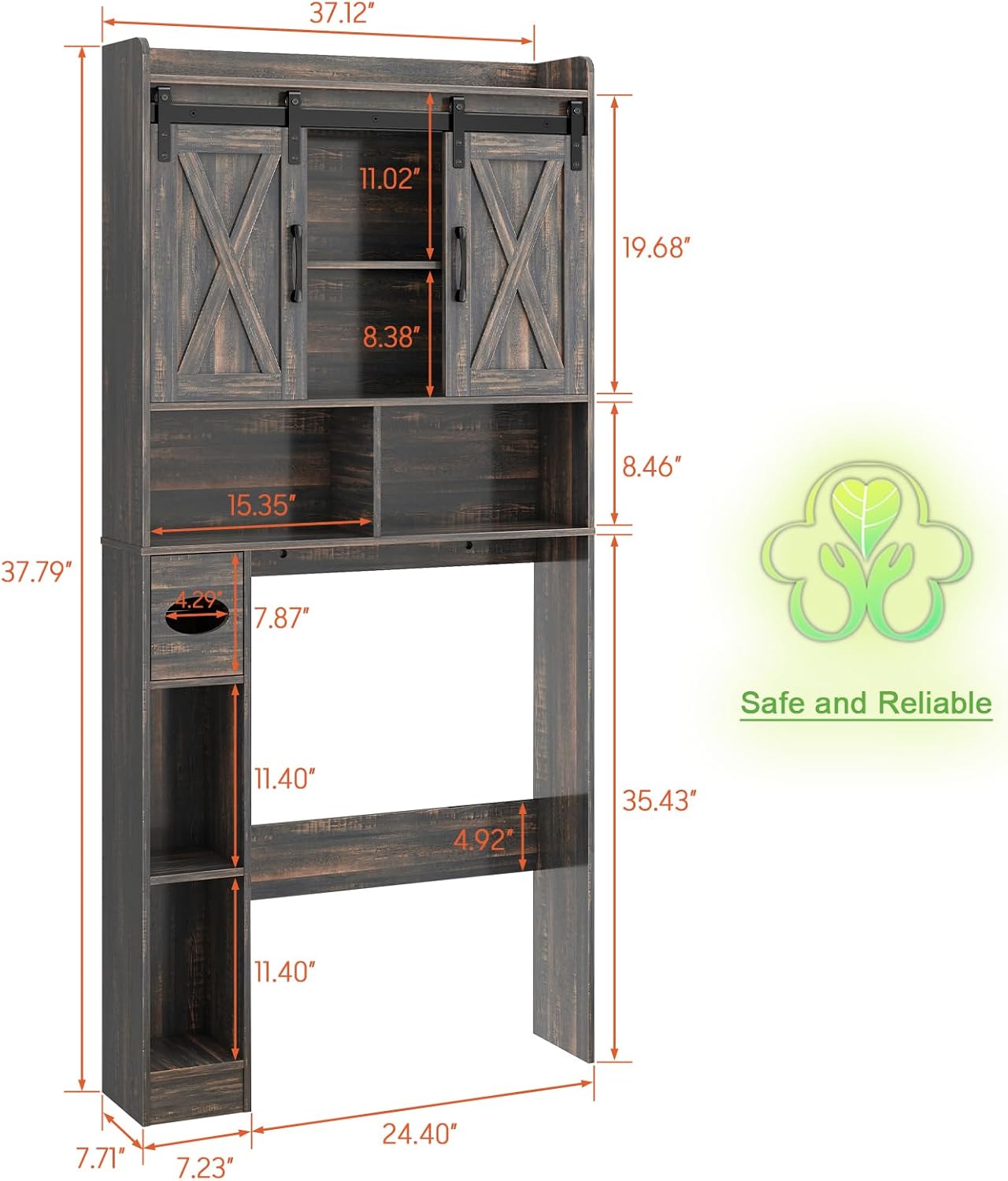 Vabches Over The Toilet Storage Cabinet, Farmhouse Storage Cabinet Over Toilet with Sliding Door& Toilet Paper Holder Stand，Home Space-Saving Toilet Rack, for Bathroom, Laundry and Restroom