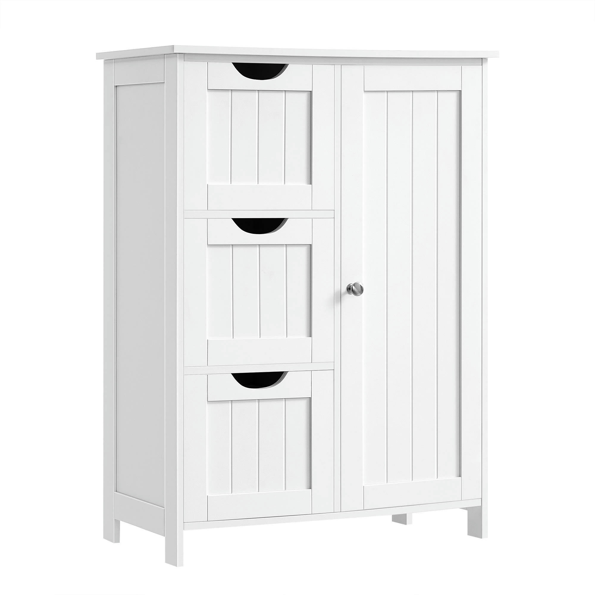 - Meuble de salle de bain 3 tiroirs 1 porte effet bois blanc