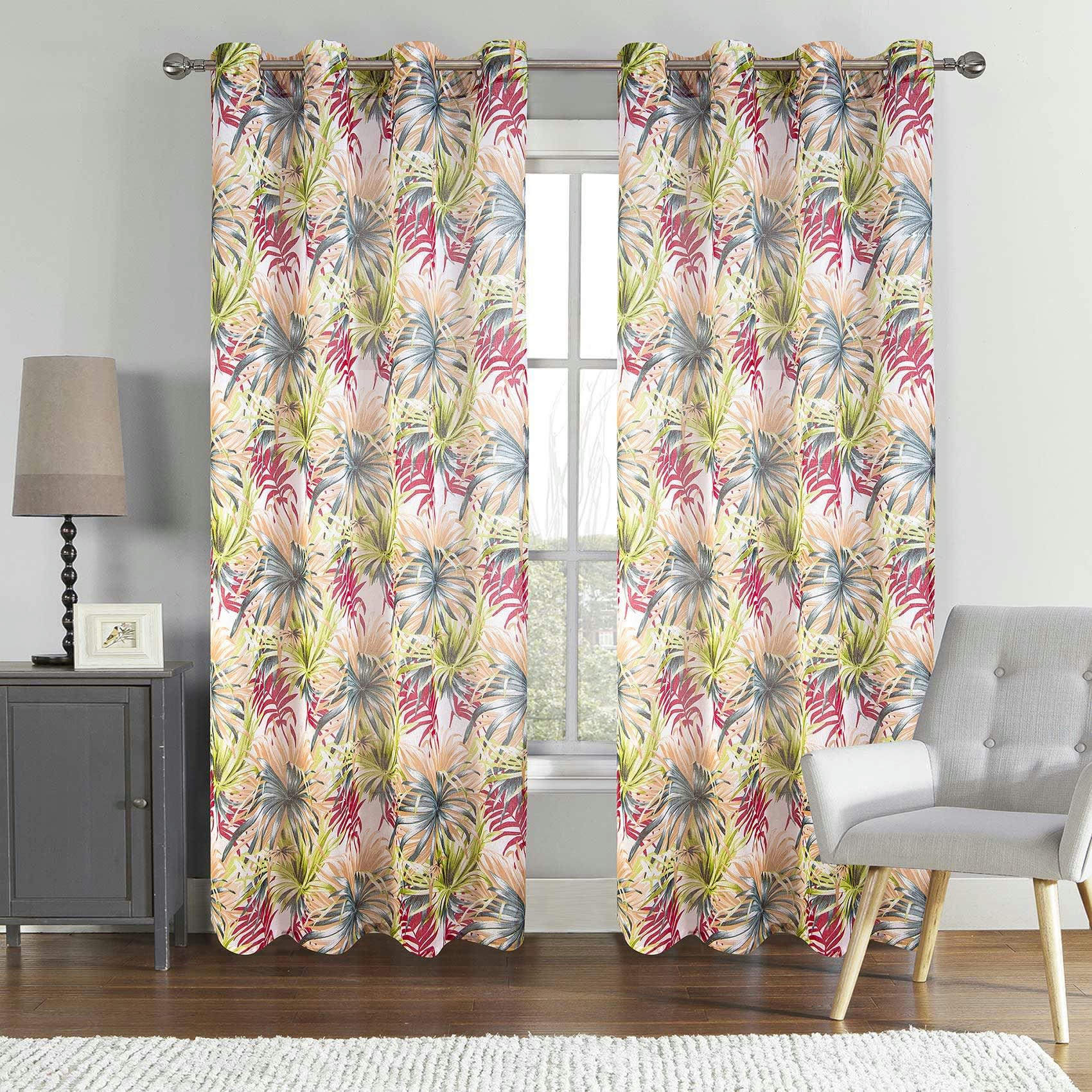 - Paire de voilage au style tropical polyester rouge 140x260 cm