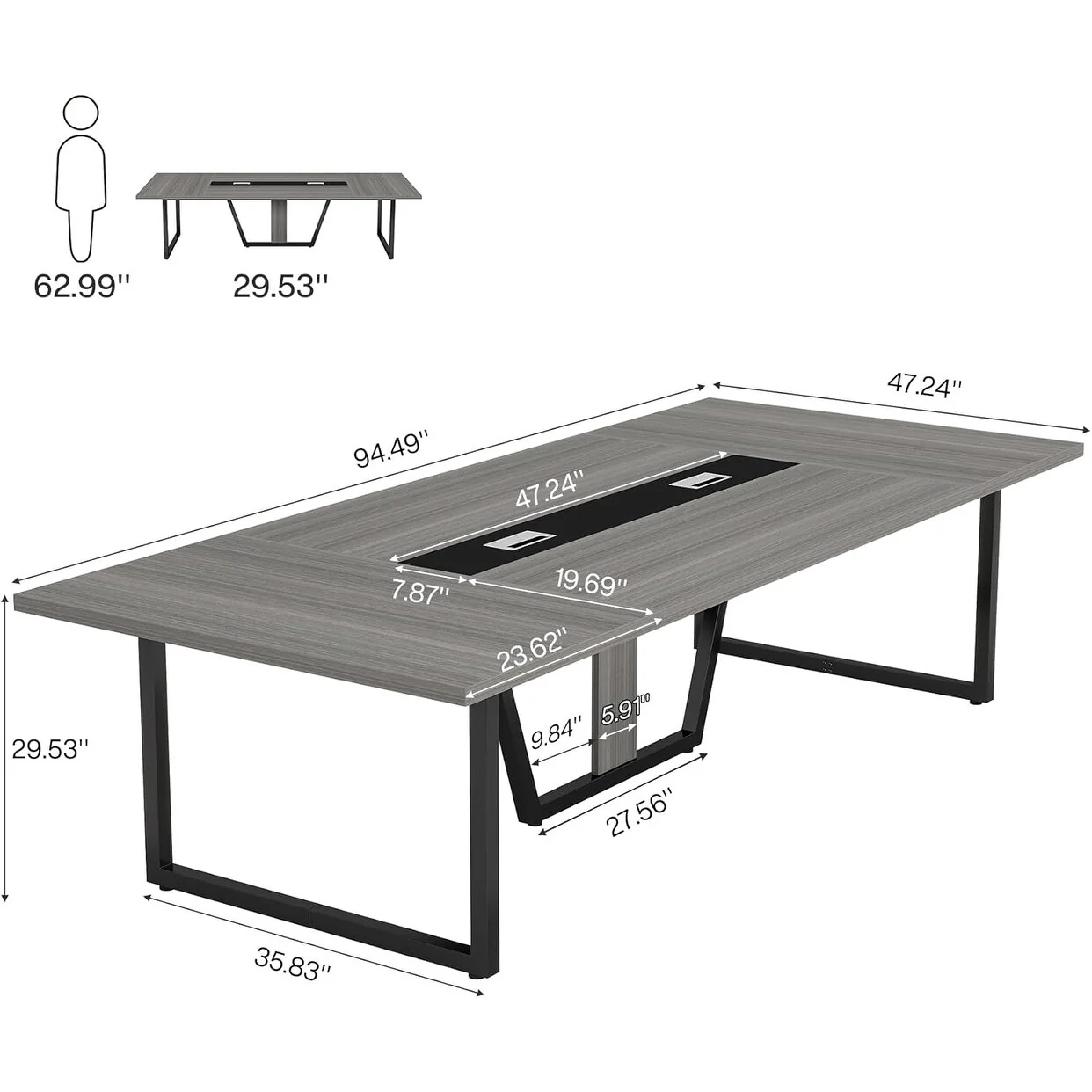 8FT Conference Table, Large Meeting Podcast Table for 10 People
