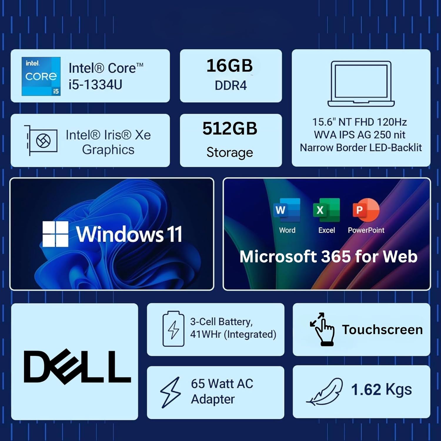 Dell Inspiron 15.6 FHD Touchscreen Business Laptop  13th Gen Intel Core i5 (Beat i7-1250U)  12GB RAM  768GB Storage(256GB SSD and 512GB External)  Win 11  Office 365 for Web  USB-C  no Mouse