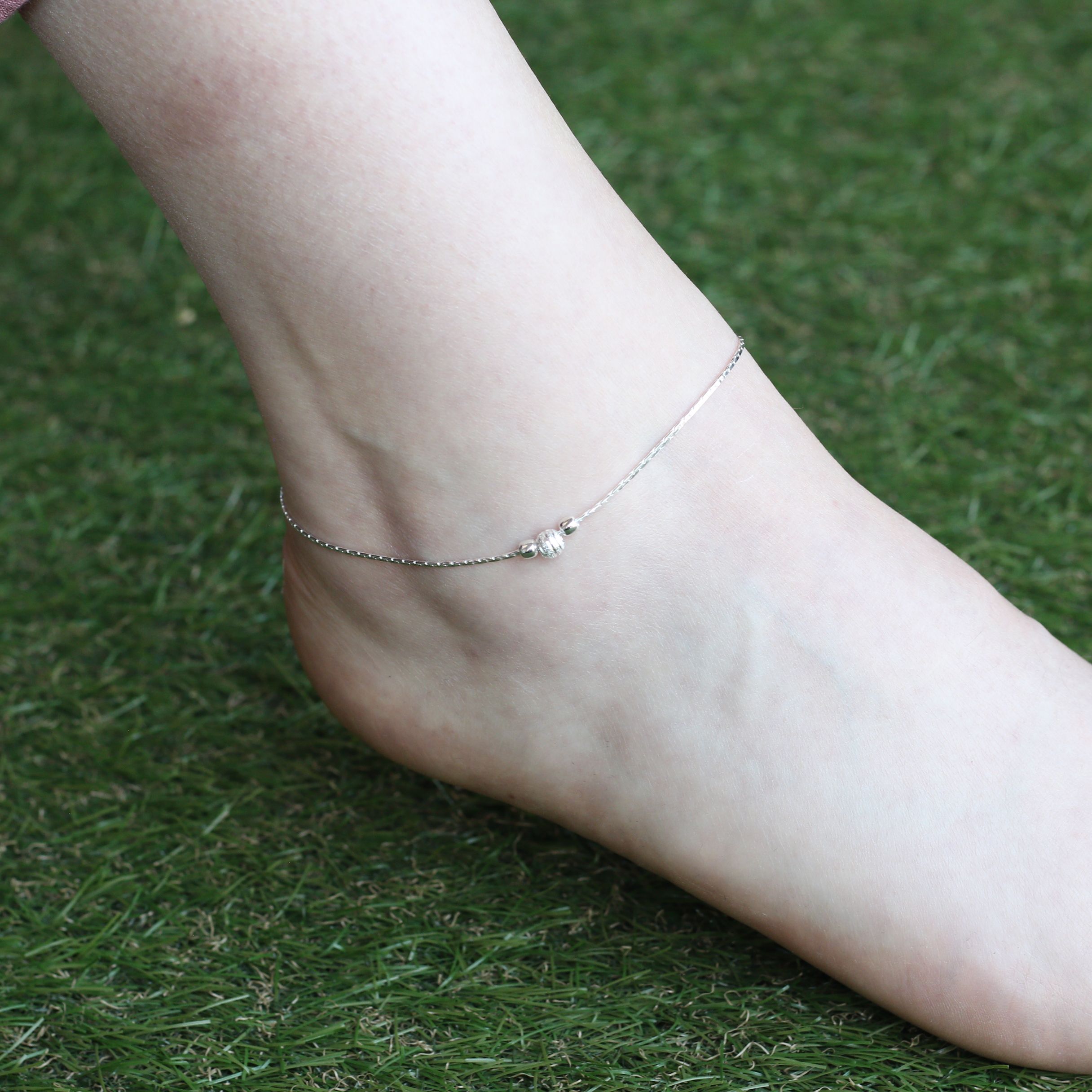 The Colourful Aura Sterling Silver Bead Summer Indie Boho Silver Indian Payal Anklet Jewellery