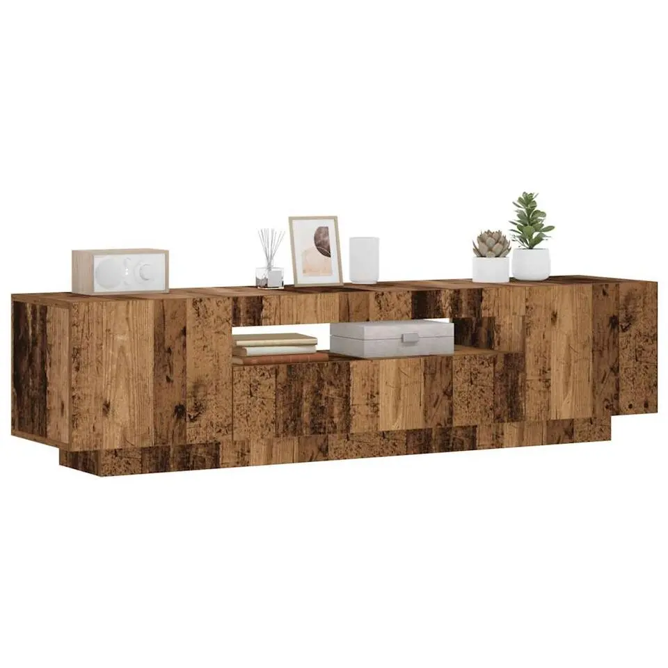 vidaXL - TV-meubel met LED en 3 deuren - Oud hout - 160x35x40 cm