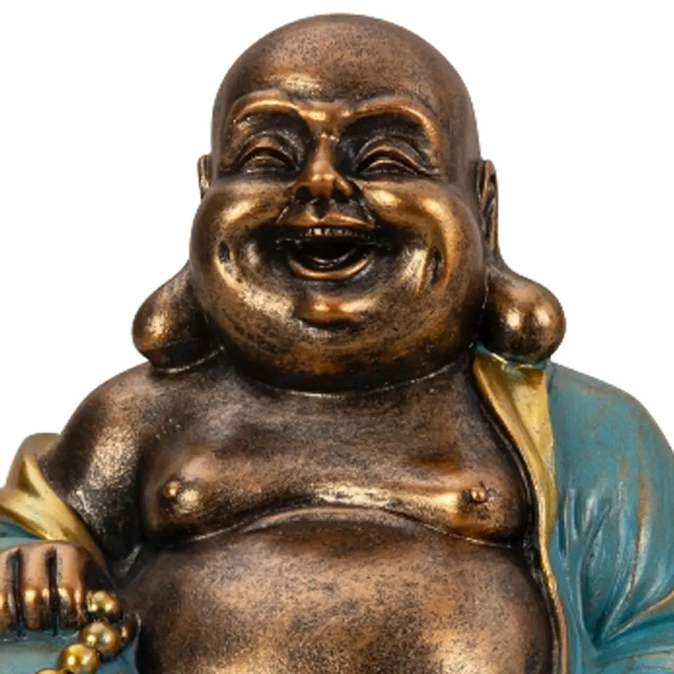 Boeddha beeld Happy Shaman - kunststeen - goud/jade - 22 x 23 cm