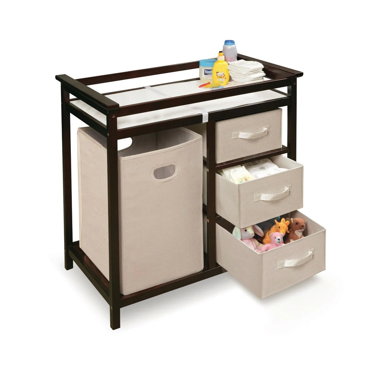 Daily Boutik Baby Changing Table with 3 Baskets and Hamper in Espresso