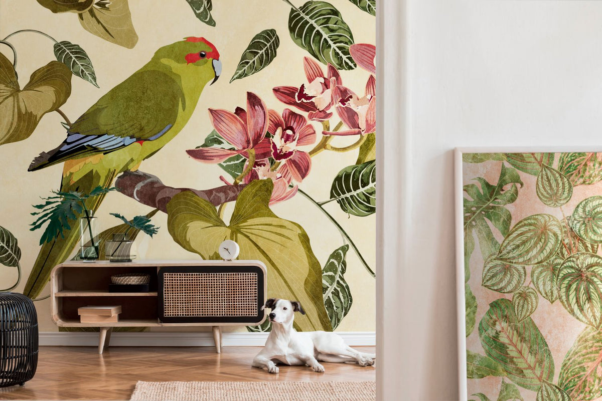 One Wall one Role fotobehang jungle-motief groen, beige, rood en grijs - 371 x 280 cm - AS-382441