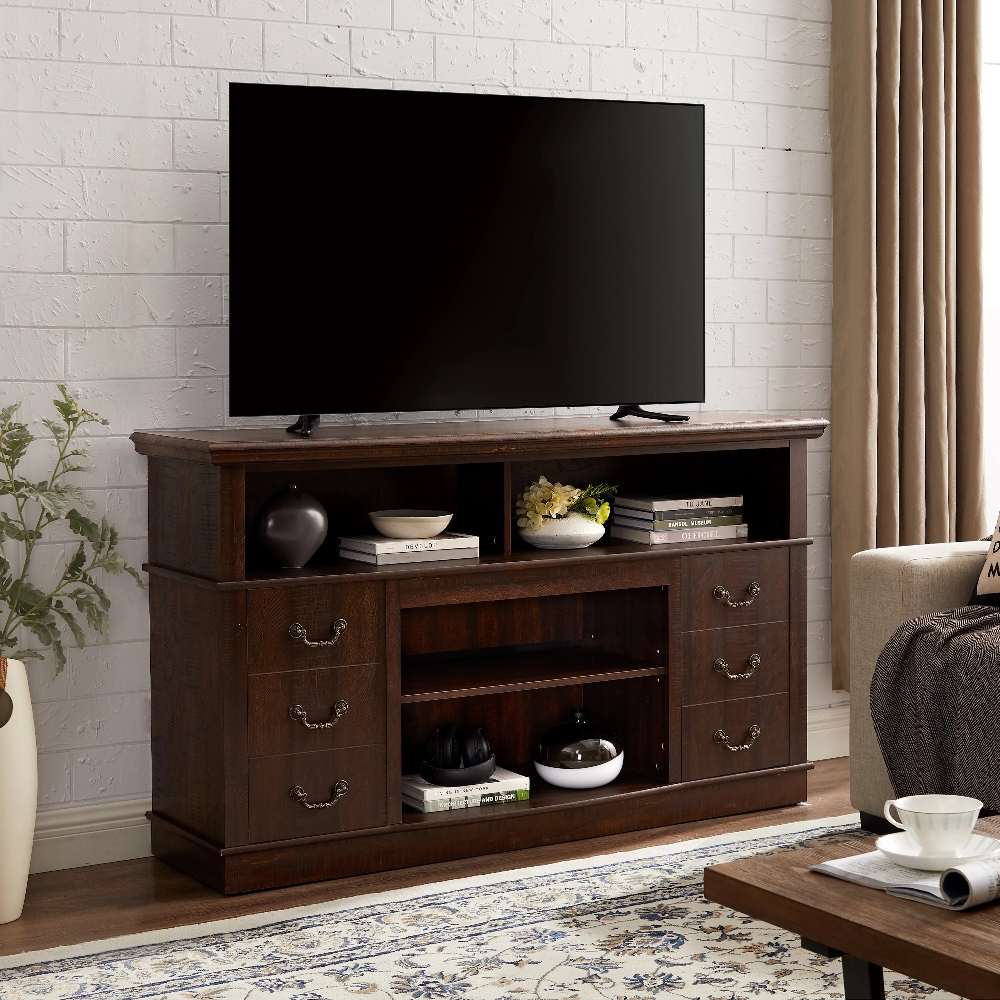 Espresso 60 Traditional TV Stand with Open & Closed Storage for TVs Up to 65