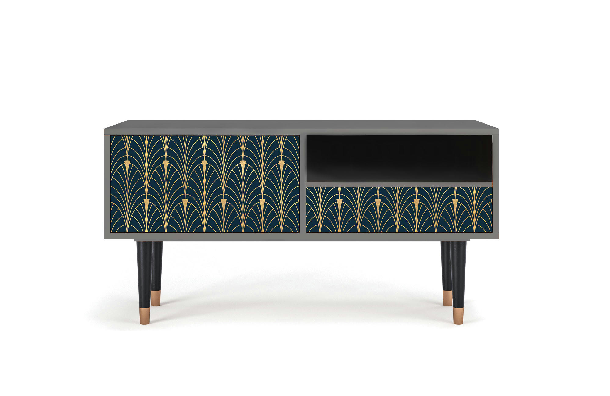 FLOWER OF THE NILE - Meuble TV  bleu et jaune 1 tiroir et 1 porte L 115 cm