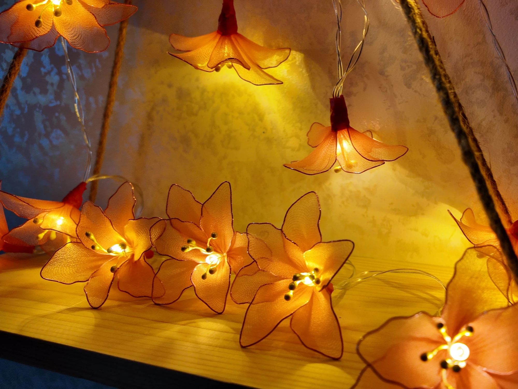 Pink Lily Fairy Lights – Kids Bedroom Night Light, Magical Room Decor, Birthday & Children’s Day Gift, Handmade LED String Lights
