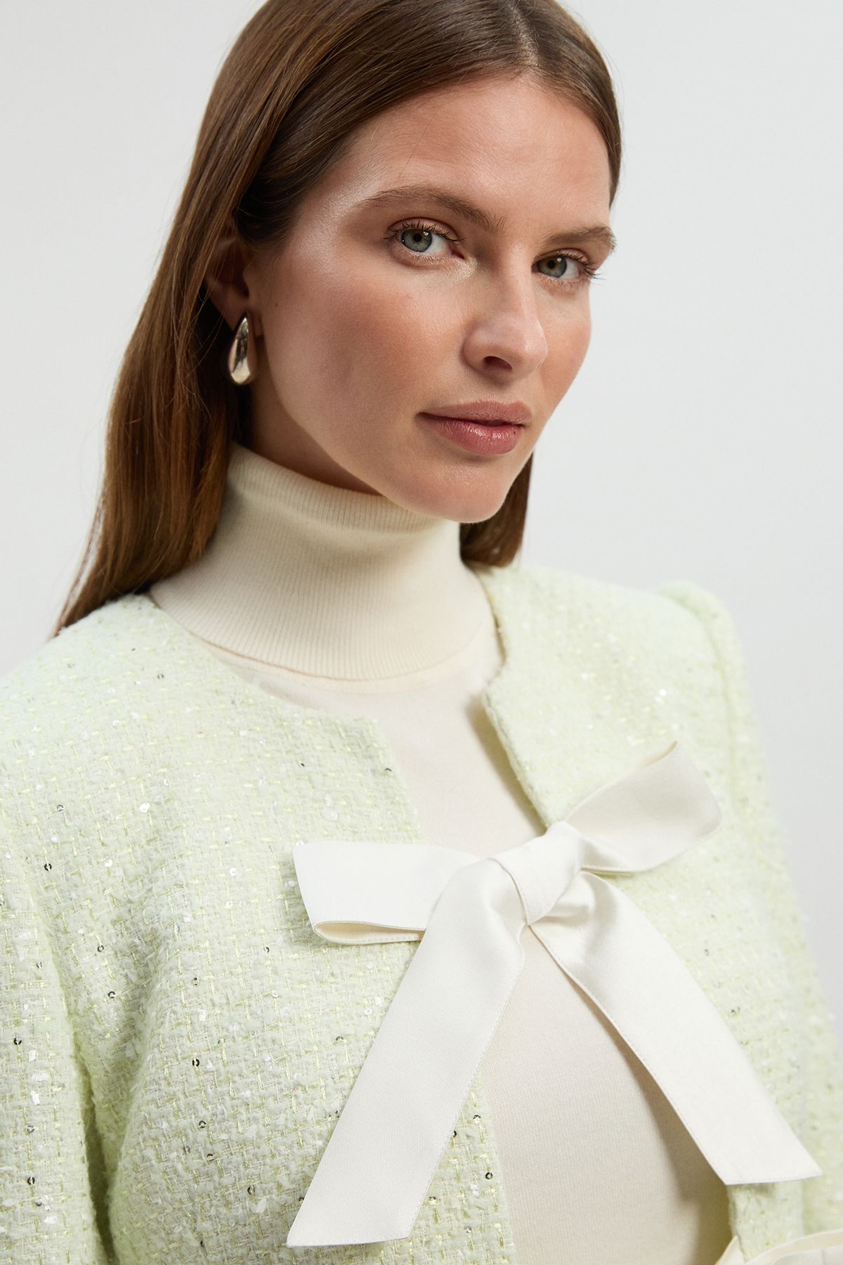 KarenMillen Boucle Tailored Bow Detail Peplum Jacket