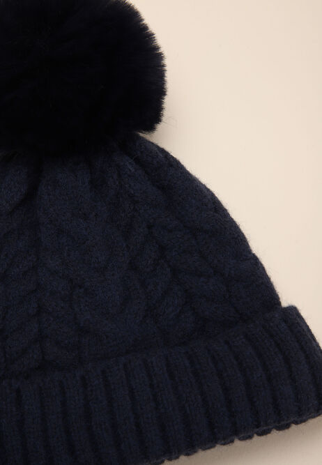 Baby Boys Navy Cable Knit Hat & Mittens Set