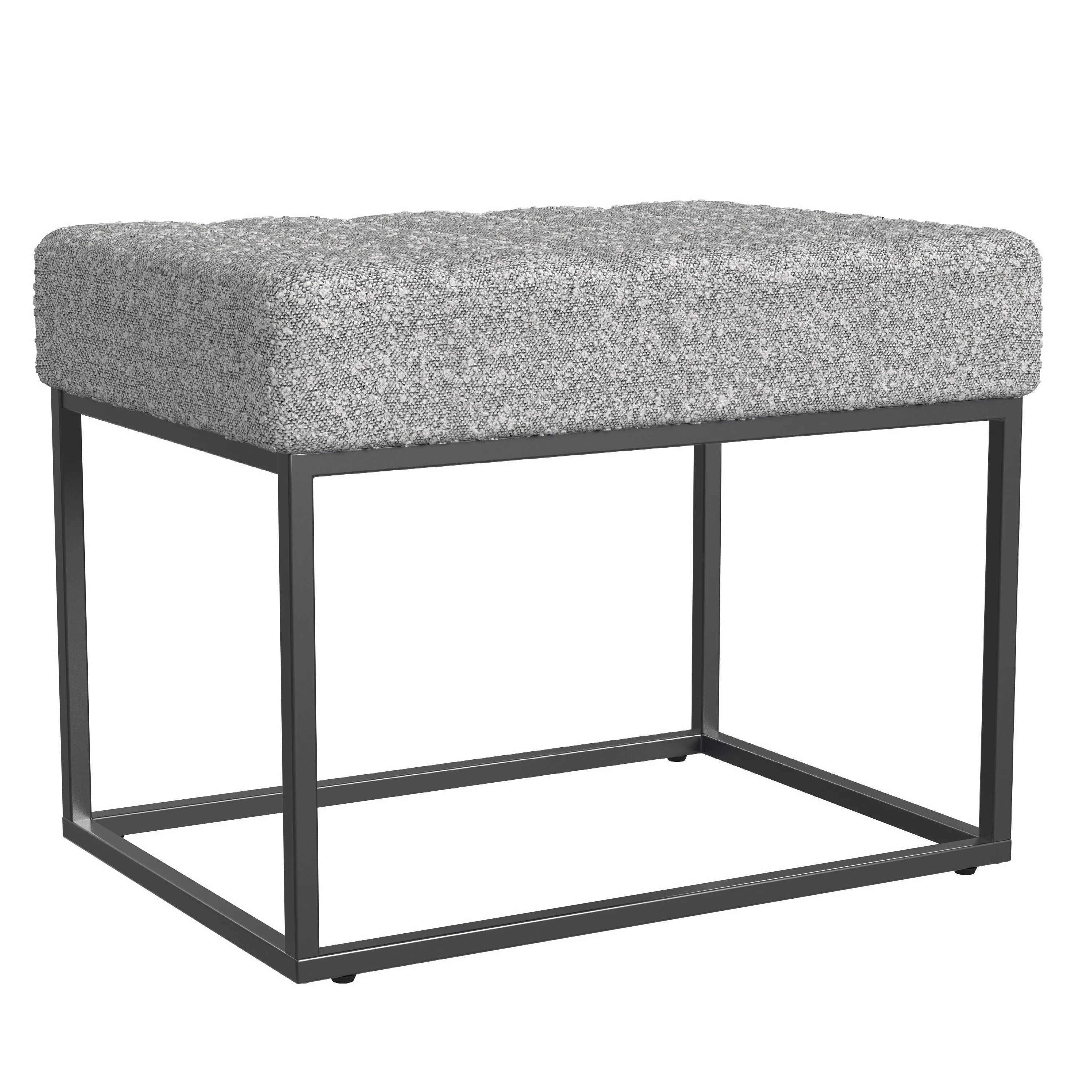 Kai Ottoman Footstool, Heather Gray Yarn Cream Boucle, Black, 22 Inch