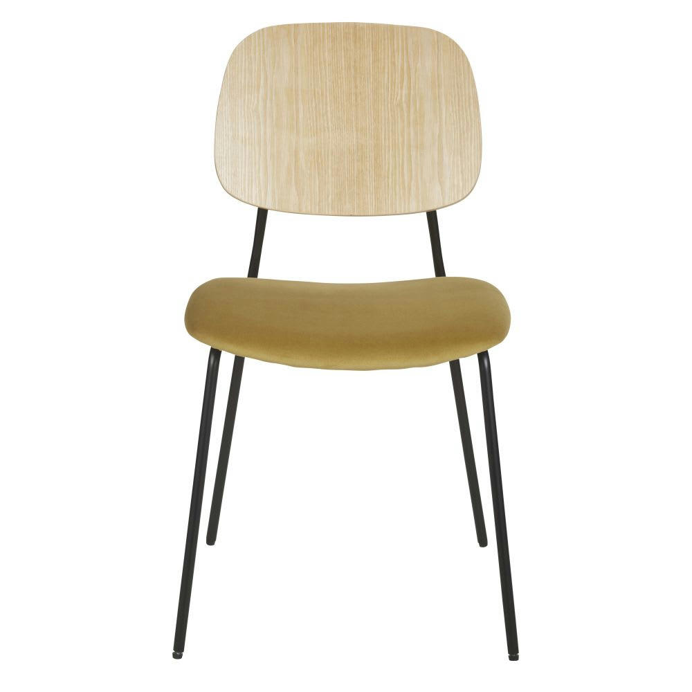 Eye - Chaise en velours ocre et dossier coloris naturel OEKO-TEX®