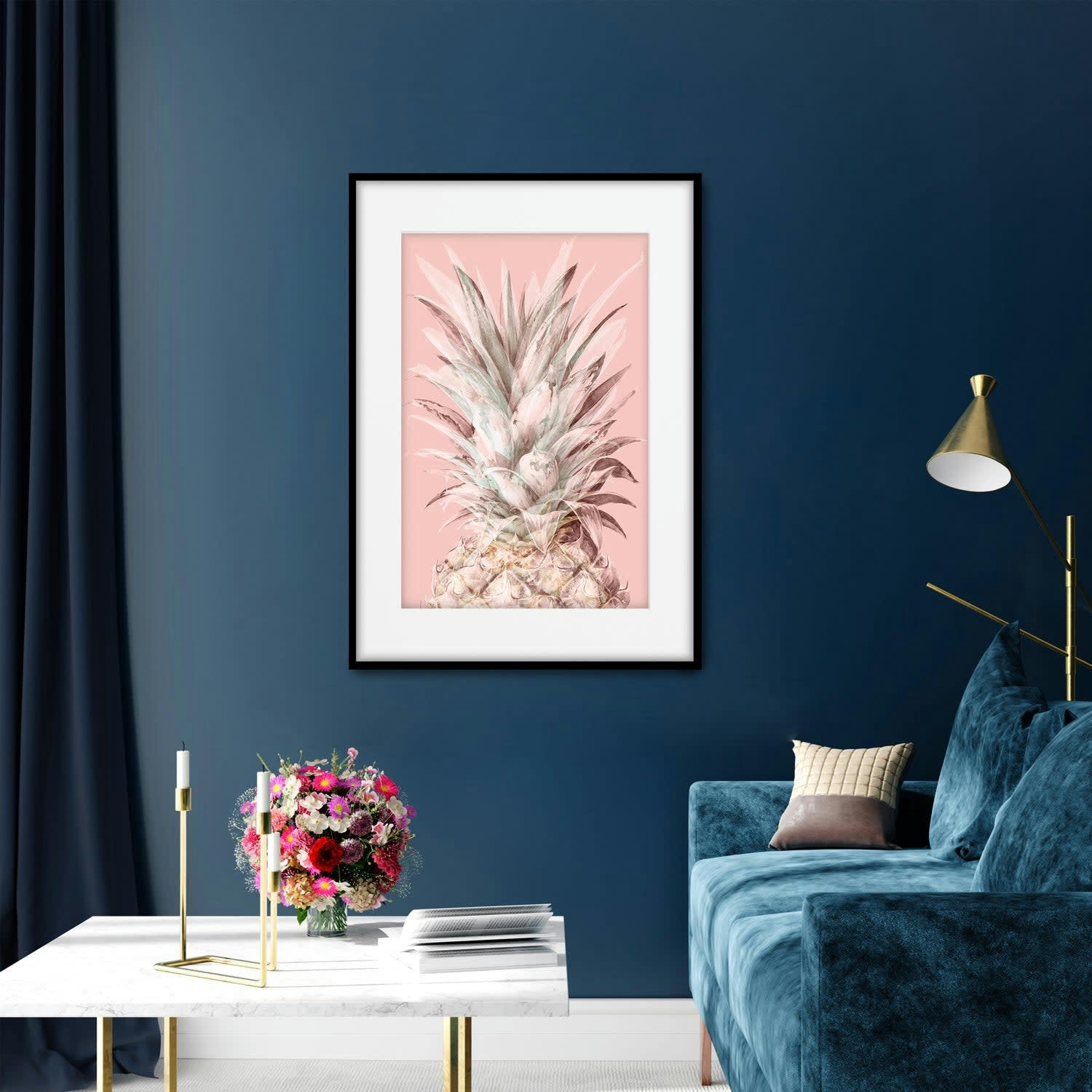 TROPICAL - Affiche avec cadre noir - Fond Rose - 30x40