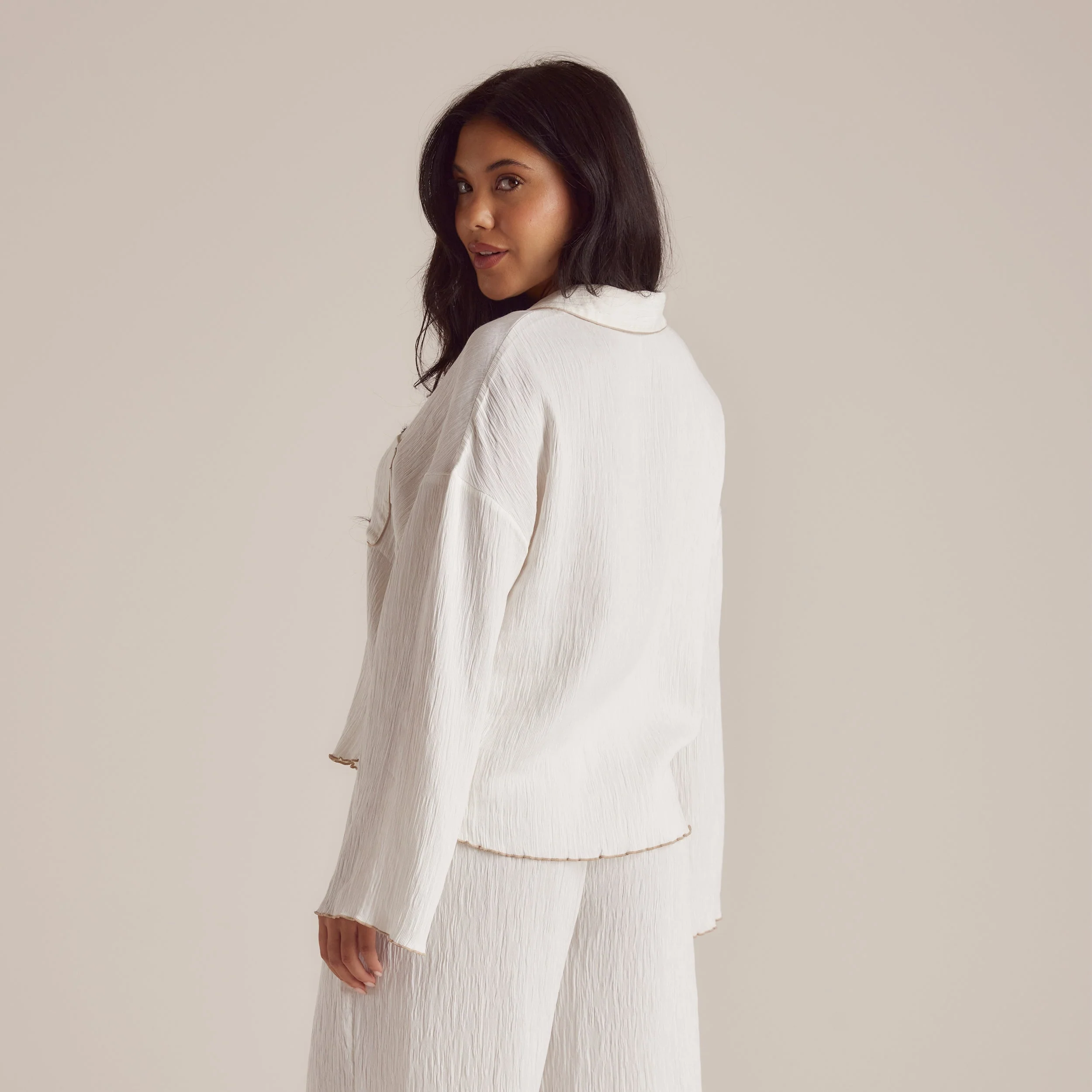 Crinkle Pyjama Shirt - White
