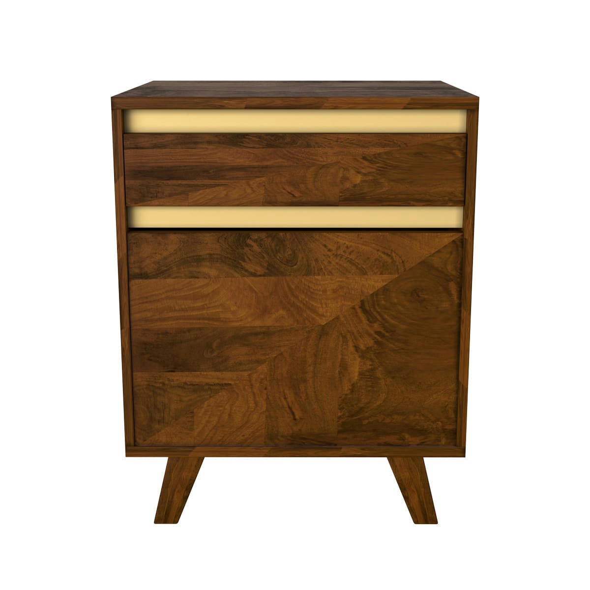 TRIPOLI - Table de chevet en bois détails dorés, 1 tiroir et 1 porte