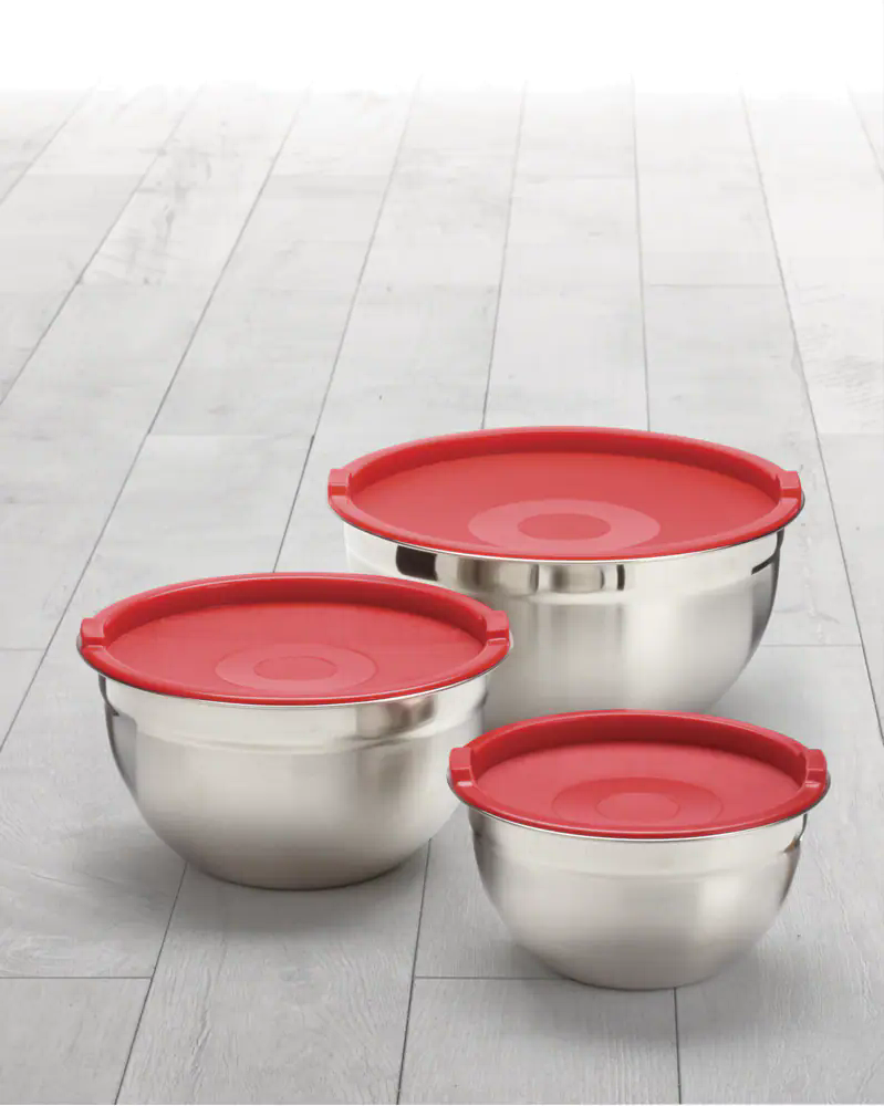 MASTER Chef Stainless Steel Mixing Bowls with Plastic Lids, 3-pk