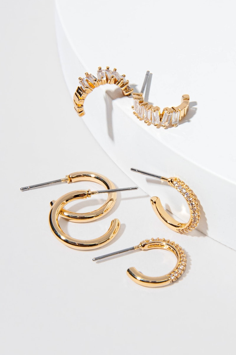 Kelly Mixed Crystal And Gold Hoop Earrings Set