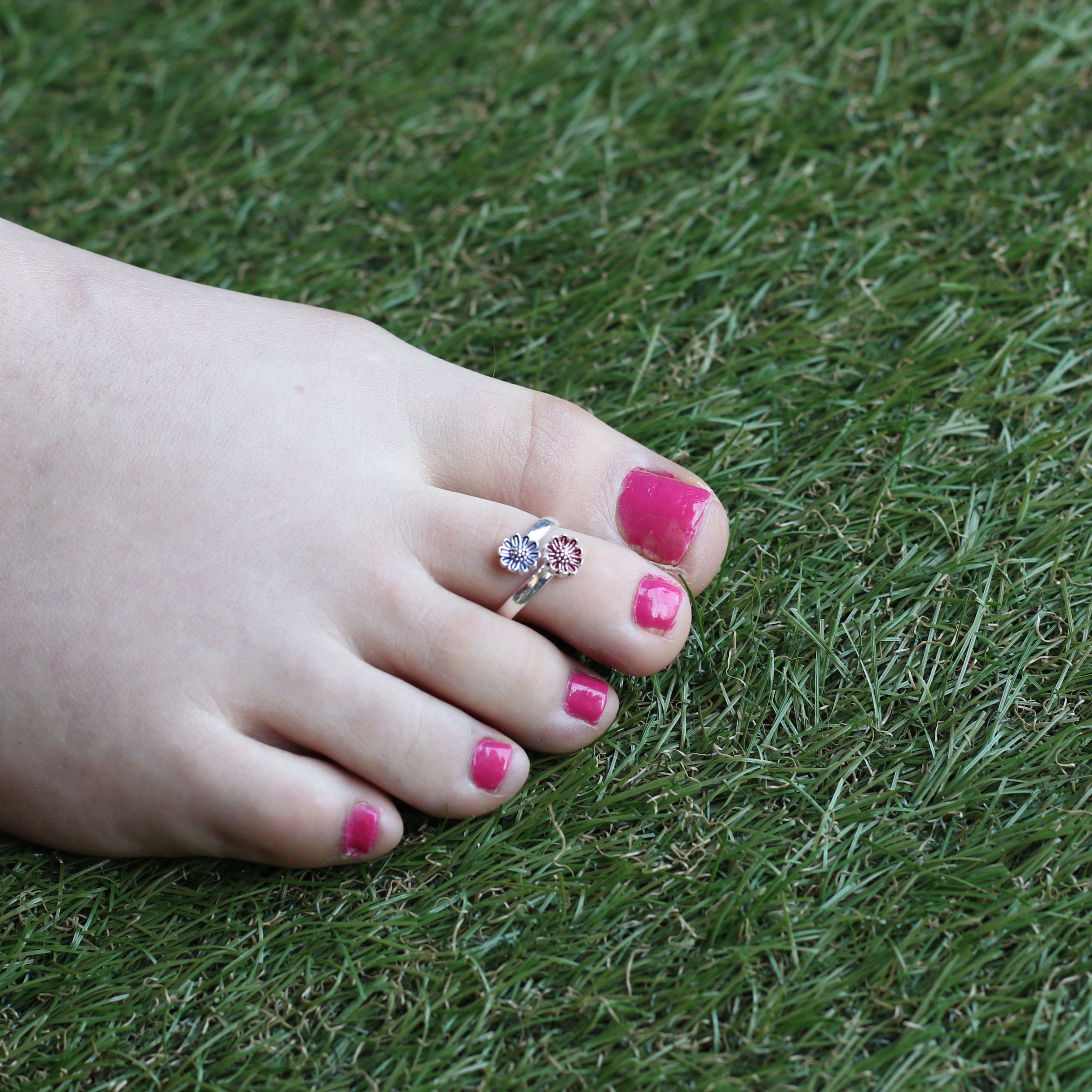 The Colourful Aura 925 Silver Floral Red Blue Bohemian Midi Band Dainty Beach Toe Ring