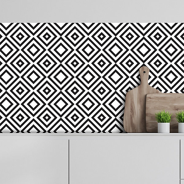 Crédence adhésive design géométrique noir et blanc - 50x200cm