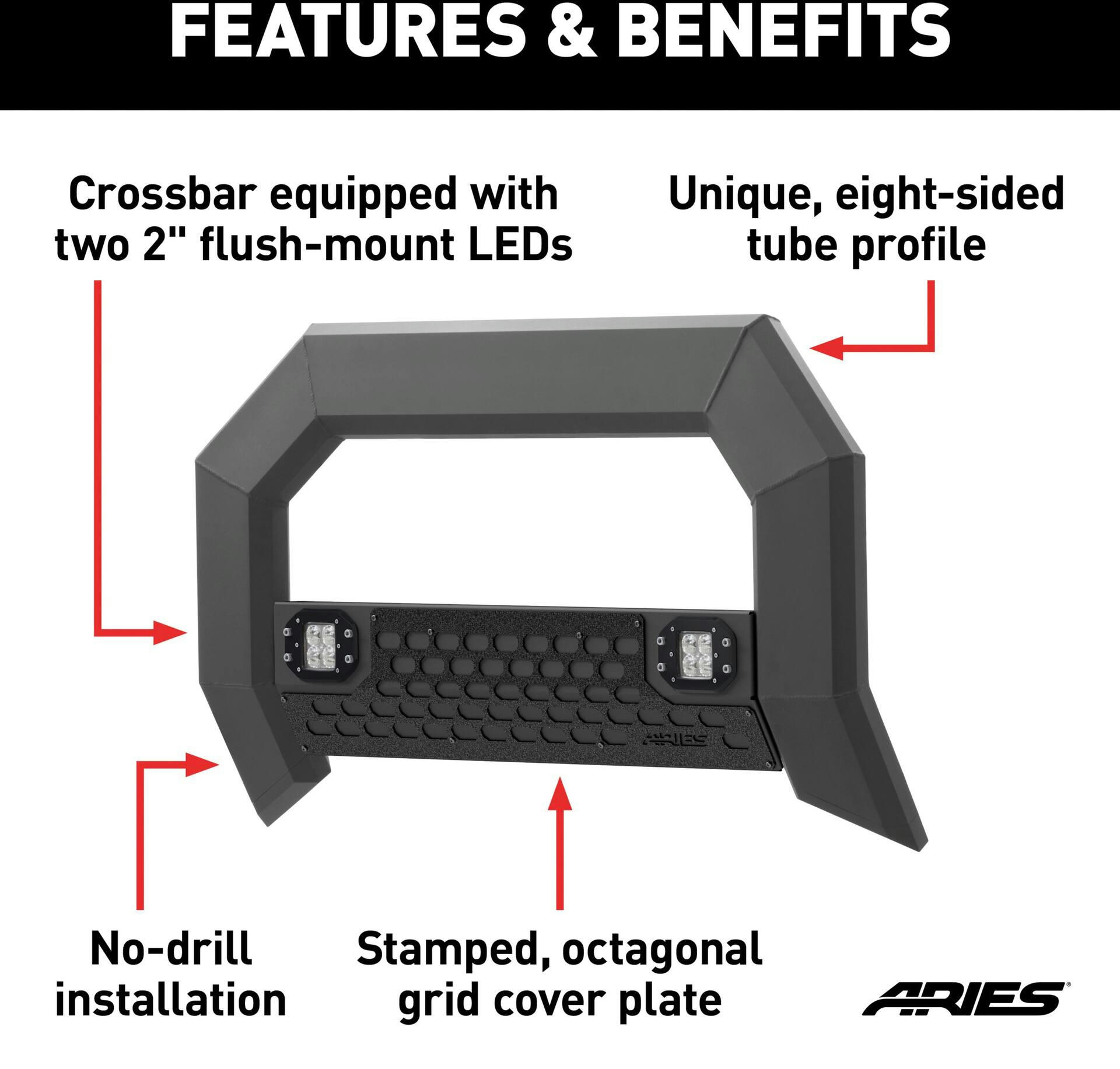Aries 2165102 AdvantEDGE Bull Bar with LED Lights, 5-1/2-in
