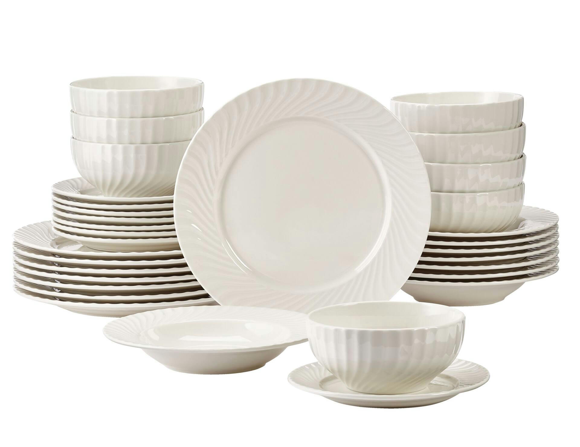 CANVAS Milken Embossed Stoneware Dinnerware Set, White, 32-pc