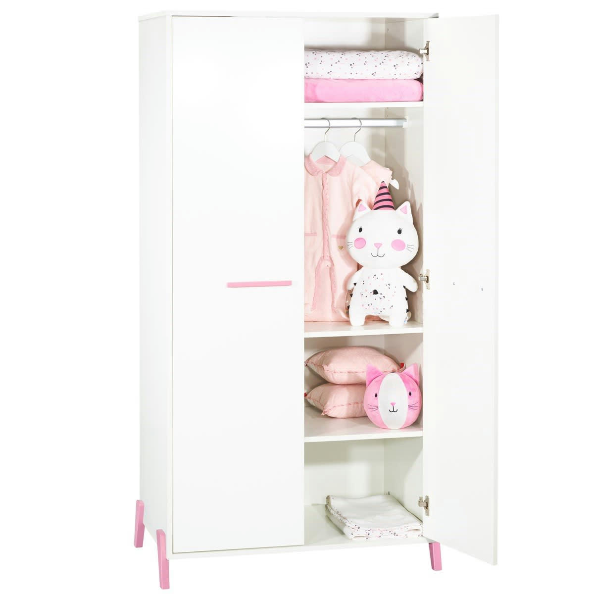 JOY - Armoire bébé 2 portes sur pieds en bois blanc