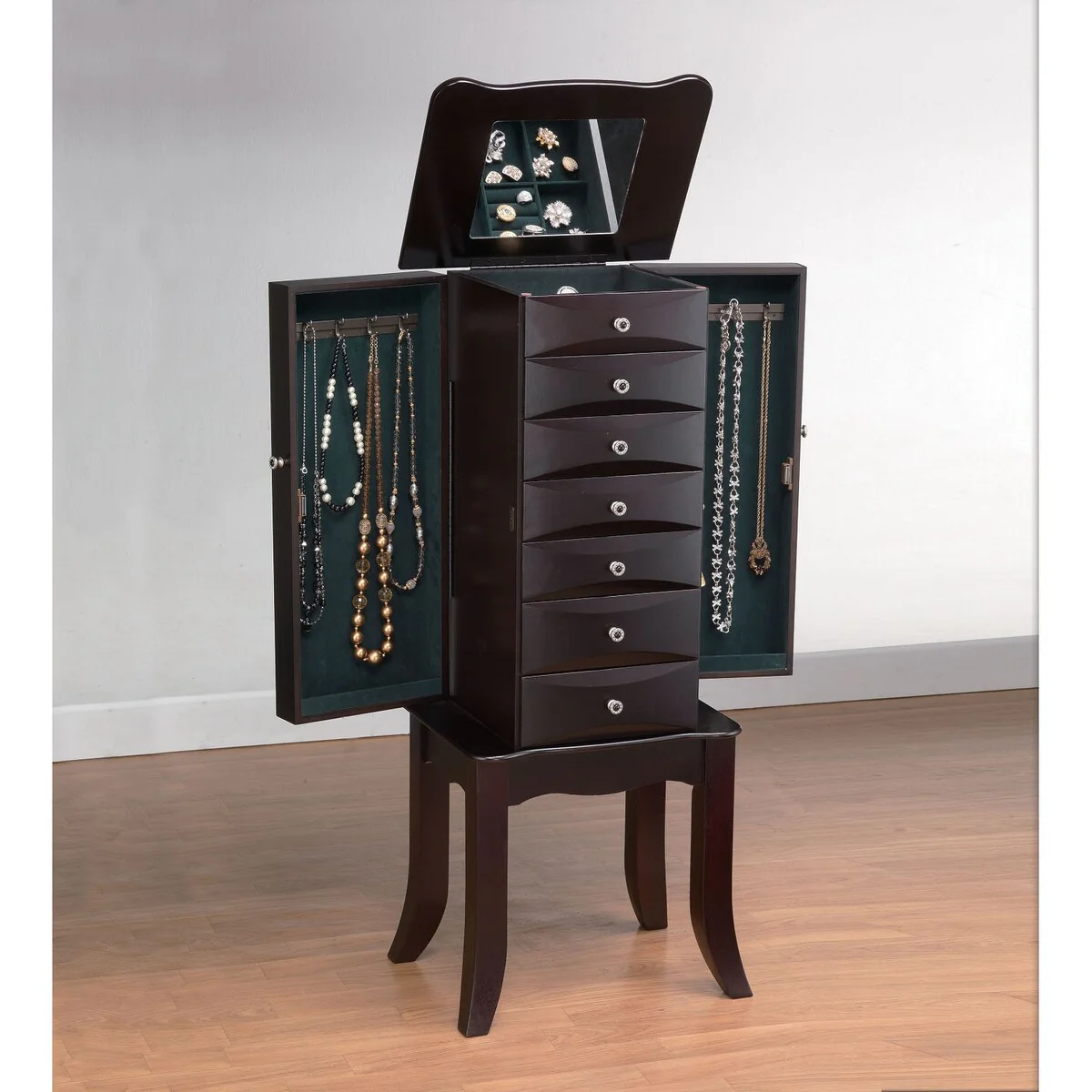 6 Drawers Jewelry Armoire in Java Finish